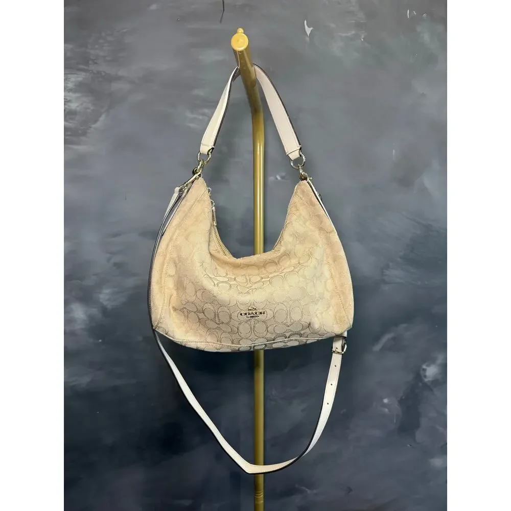 Coach F58284 Celeste Convertible Hobo Khaki Chalk Signature Shoulder Crossbody
